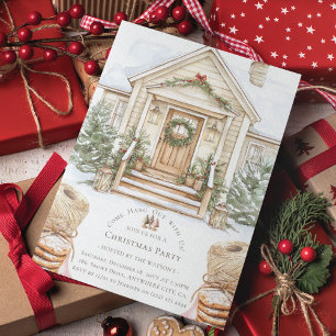 Watercolor Cozy Christmas Home Party Invitation