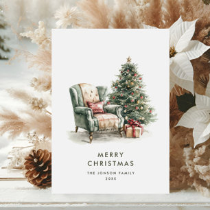 Watercolor Cozy Home Christmas Tree Holiday Card