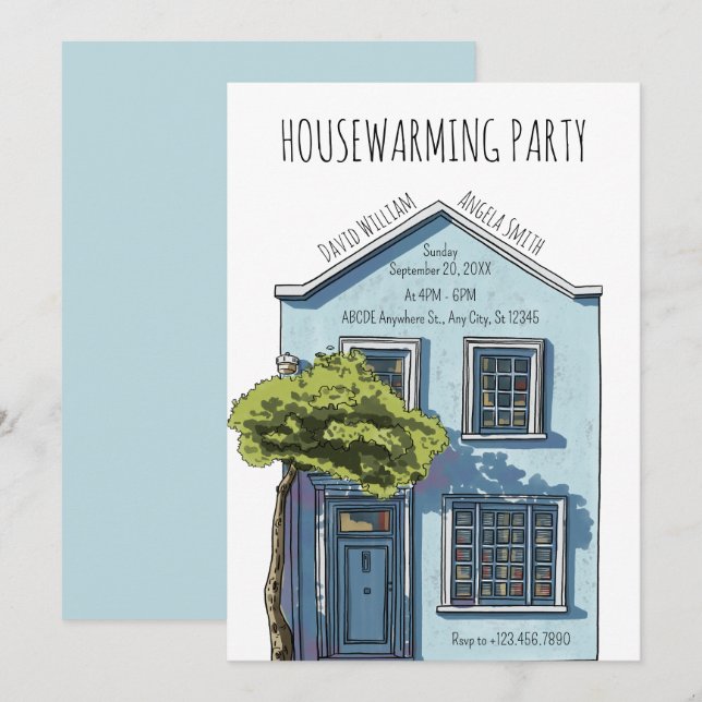 Watercolor cozy small home open house invitation (Front/Back)