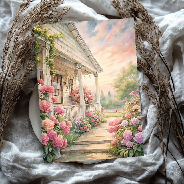 Watercolor cozy white house pink peonies garden tissue paper (Watercolor cozy white house pink peonies garden tissue paper)