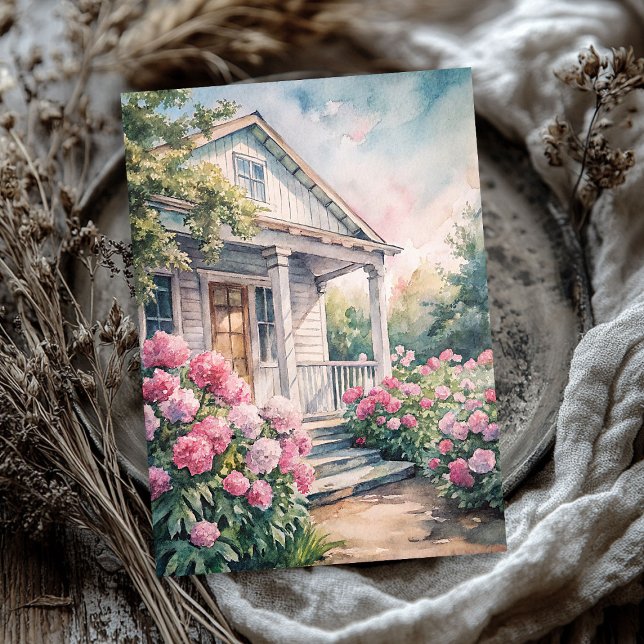 Watercolor cozy white house pink peonies tissue paper (Watercolor cozy white house pink peonies tissue paper)