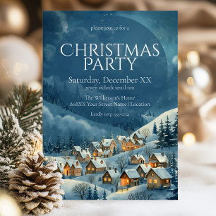 Watercolor Cozy Winter Village Christmas Party Invitation