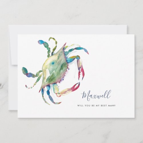 Watercolor Crab Asking Groomesmen Cards
