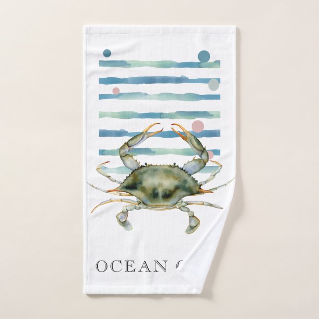 WATERCOLOR CRAB, BEACH TOWN, OCE.AN CITY HAND TOWEL  (Hand Towel)
