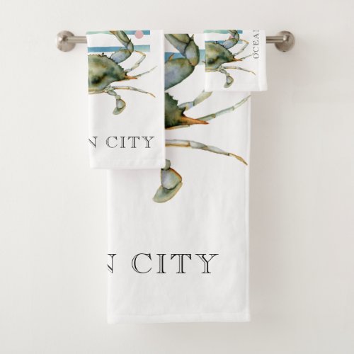 WATERCOLOR CRAB BEACH TOWN OCEAN CITY BATH TOWEL SET