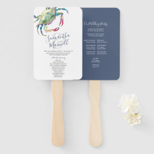 Watercolor Crab Beach Wedding Program Fan