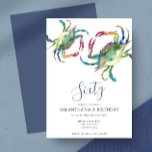 Watercolor Crab Boil 60th Birthday  Invitation<br><div class="desc">Do Tell A Belle's coastal crab boil 60th Birthday invitation frames your event details with a top boarder of blue watercolor crabs in various shades. A matching blue adorns the back of your invitation. A beachy chic yet modern choice for your Birthday party or beach party. Words can be changed...</div>