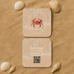 Watercolor Crab Business Card/ Coastal Beach Style Square Business Card