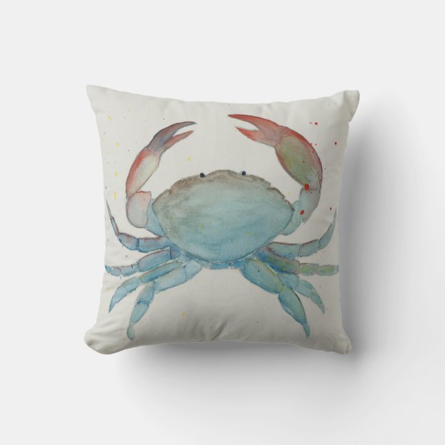 Watercolor Crab Decorative Pillow (Front)