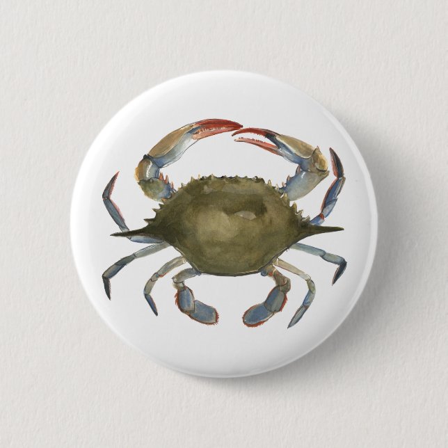 Watercolor Crab - Gray Button (Front)
