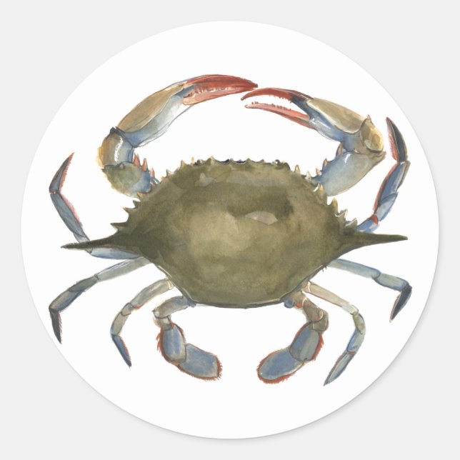 Watercolor Crab - Gray Classic Round Sticker (Front)