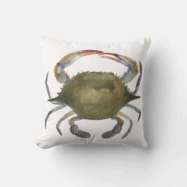 Watercolor Crab - Gray Throw Pillow (Front)
