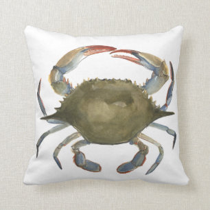 Watercolor Crab - Gray Throw Pillow