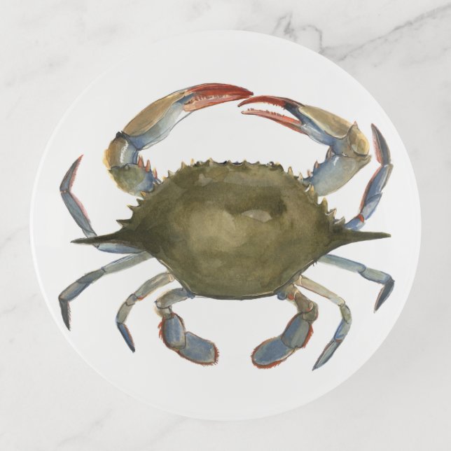 Watercolor Crab - Gray Trinket Tray (Front)