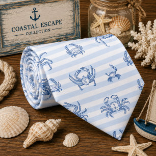 Watercolor Crab Line Art Neck Tie