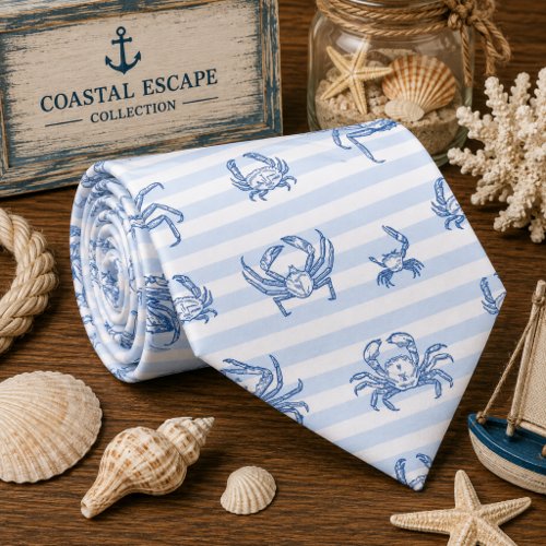 Watercolor Crab Line Art Neck Tie