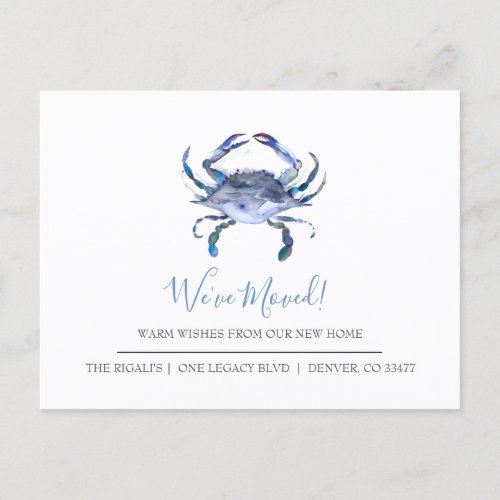 Watercolor Crab Moving Announcement Postcards