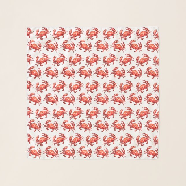 Watercolor Crab Pattern Scarf (Front)