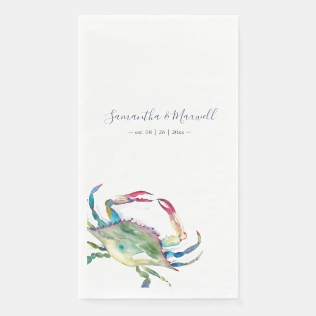 Watercolor Crab Personalized Guest Towels  (Front)