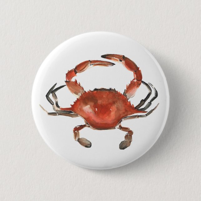 Watercolor Crab - Red Button (Front)