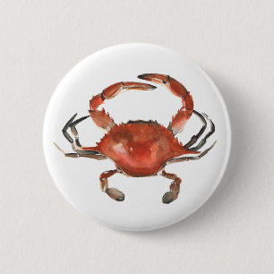 Watercolor Crab - Red Button
