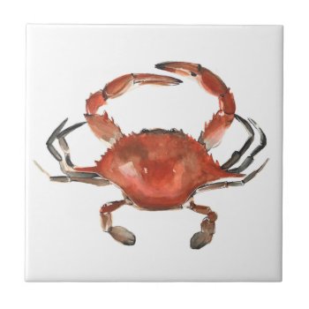 Watercolor Crab - Red Ceramic Tile by worldartgroup at Zazzle