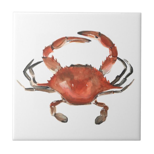 Watercolor Crab - Red Ceramic Tile (Front)