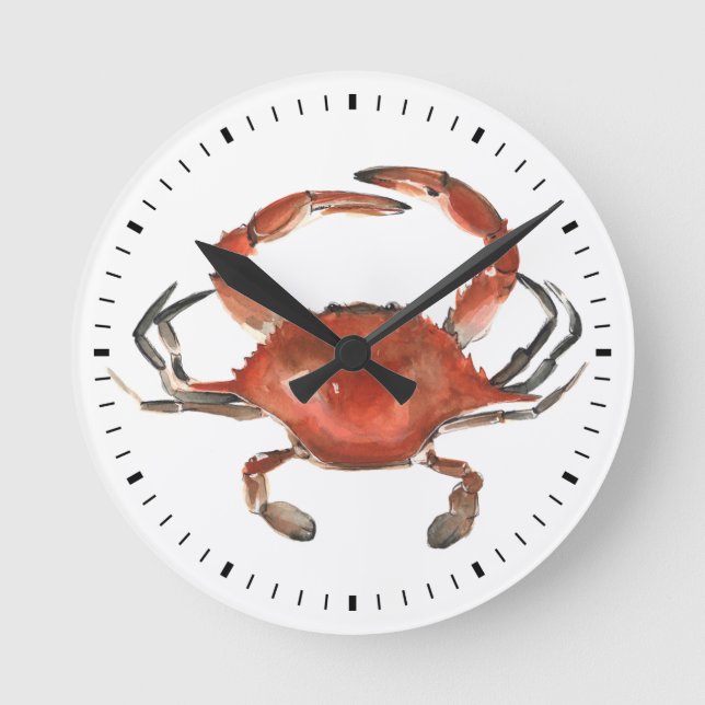 Watercolor Crab - Red Round Clock (Front)