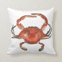Watercolor Crab - Red Throw Pillow