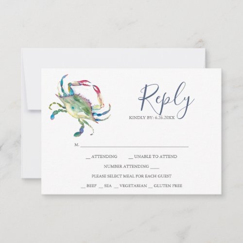 Watercolor Crab Reply RSVP Cards