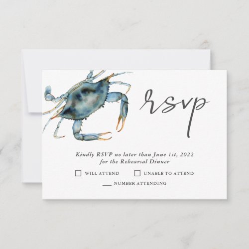 Watercolor Crab Seafood Rehearsal Dinner RSVP Card
