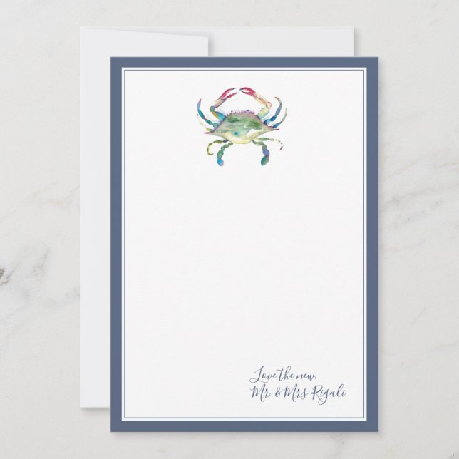 Watercolor Crab Thank You Cards Beach Wedding (Front)