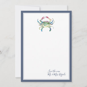 Watercolor Crab Thank You Cards Beach Wedding