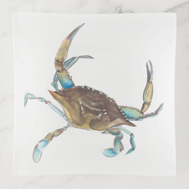 Watercolor crab trinket tray (Front)