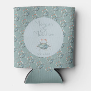 Watercolor Crab Wedding Can Cooler