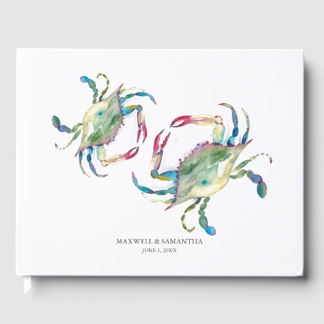 Watercolor Crab Wedding Guest Book (Front)
