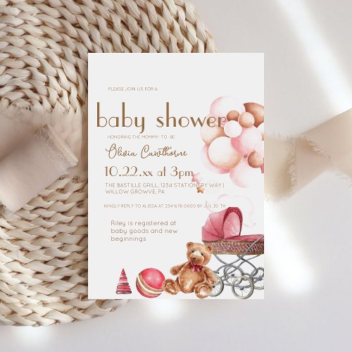 Watercolor Cradle Girl Modern Baby Shower Party  Invitation