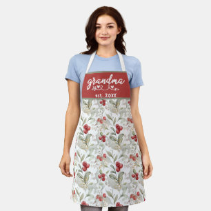 Watercolor Cranberry Branches Berries Grandma Est Apron