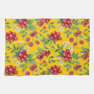 Watercolor Cranberry & Raspberry Floral Pattern Kitchen Towel