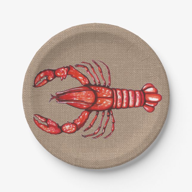 Watercolor Crawfish Burlap Paper Plates (Front)