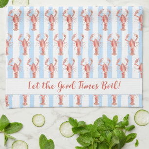 Watercolor Crawfish Striped Background Kitchen Towel