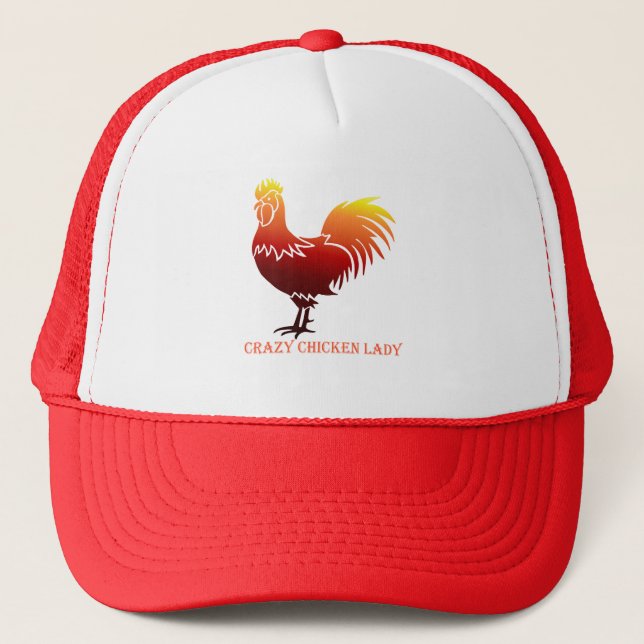 Watercolor Crazy Chicken Lady Rooster Trucker Hat (Front)