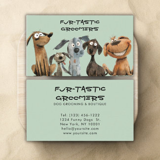 Watercolor Crazy Puppy Dog Groomers Boutique Business Card