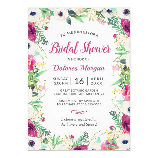 Watercolor Cream And Purple Flowers Bridal Shower Invitation