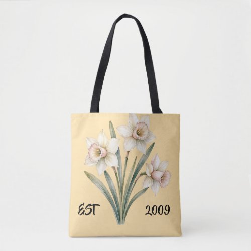 Watercolor Cream Daffodil Bouquet PNG - Vintage Pi Tote Bag
