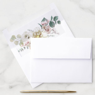 Watercolor Cream Ivory Flowers Envelope Liner