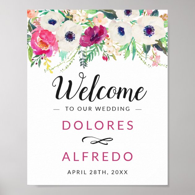 Watercolor Cream Purple Floral Spring Wedding Sign