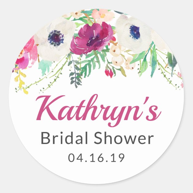Watercolor Cream Purple Flowers Bridal Shower Classic Round Sticker