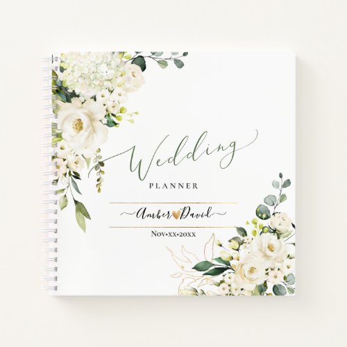 WATERCOLOR CREAMY ALABASTER ROSES WEDDING PLANNER NOTEBOOK