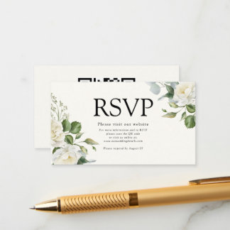 watercolor Creamy Floral Eucalyptus Details QRcode Enclosure Card
